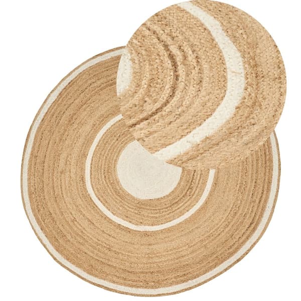 Rundt jutetæppe 140 cm beige og hvid HALFELI Lumarko!