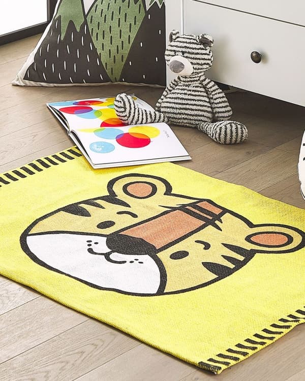 Børnetæppe i bomuld med tigermotiv 60 x 90 cm gul RANCHI Lumarko!