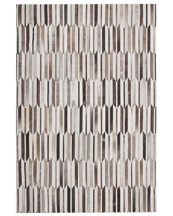 Lapptäcksmatta i läder 140 x 200 cm brunbeige KULALAR Lumarko!