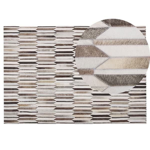 Lapptäcksmatta i läder 140 x 200 cm brunbeige KULALAR Lumarko!