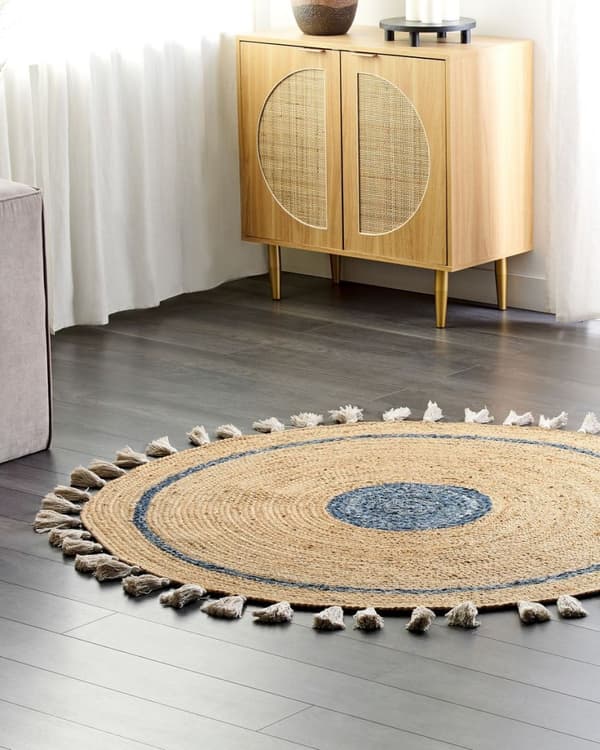 Rundt jutetæppe 140 cm beige-blå OBAKOY Lumarko!