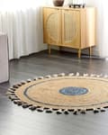 Miniatyrbillede 3 af 8: Rundt jutetæppe 140 cm beige-blå OBAKOY Lumarko!