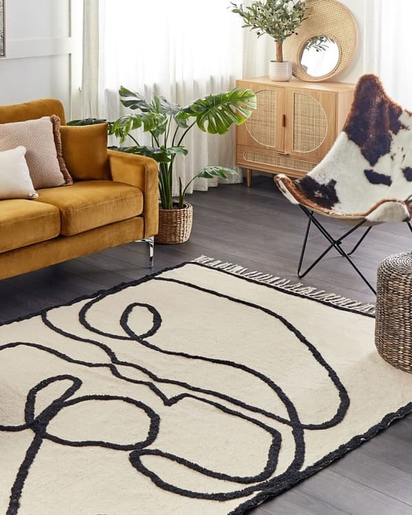 Puuvillamatto 160 x 230 cm beige ja musta KONUR Lumarko!