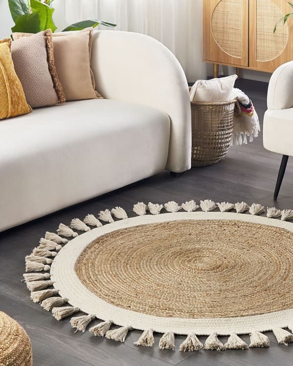 Rundt jutetæppe 120 cm beige SAMSUN Lumarko!