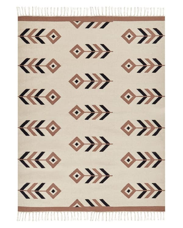Bomulds kelimtæppe 140 x 200 cm beige-sort NIAVAN Lumarko!