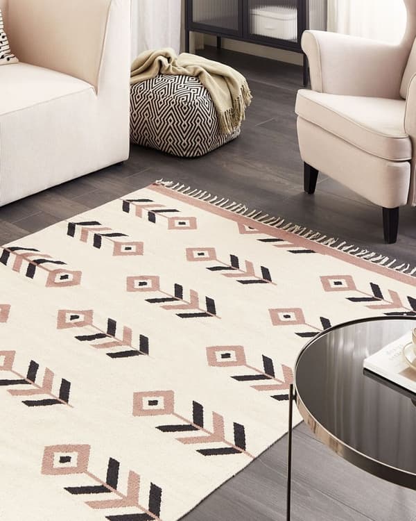 Bomulds kelimtæppe 140 x 200 cm beige-sort NIAVAN Lumarko!