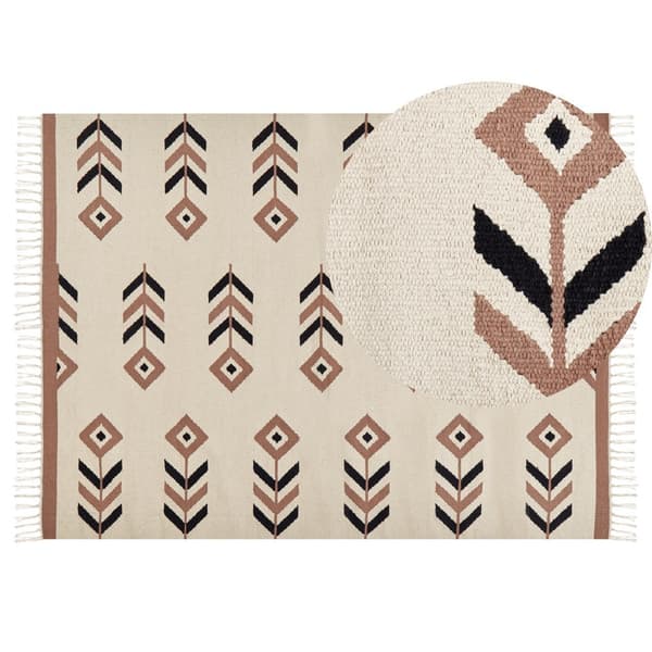 Bomulds kelimtæppe 140 x 200 cm beige-sort NIAVAN Lumarko!