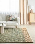 Miniatyrbillede 2 af 8: Jute tæppe 200 x 300 cm grøn med beige TELLIKAYA Lumarko!