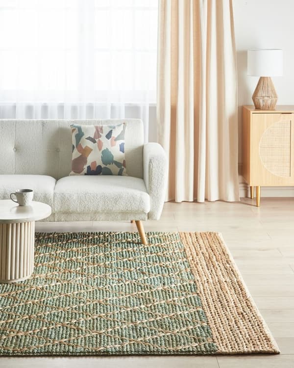 Jute tæppe 200 x 300 cm grøn med beige TELLIKAYA Lumarko!