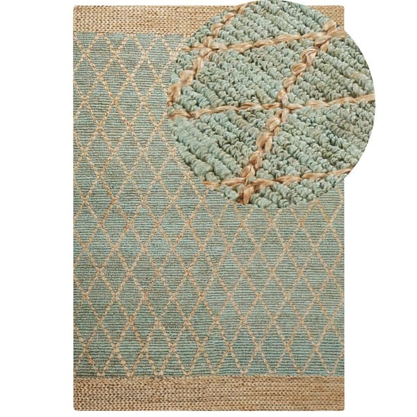 Jute tæppe 200 x 300 cm grøn med beige TELLIKAYA Lumarko!