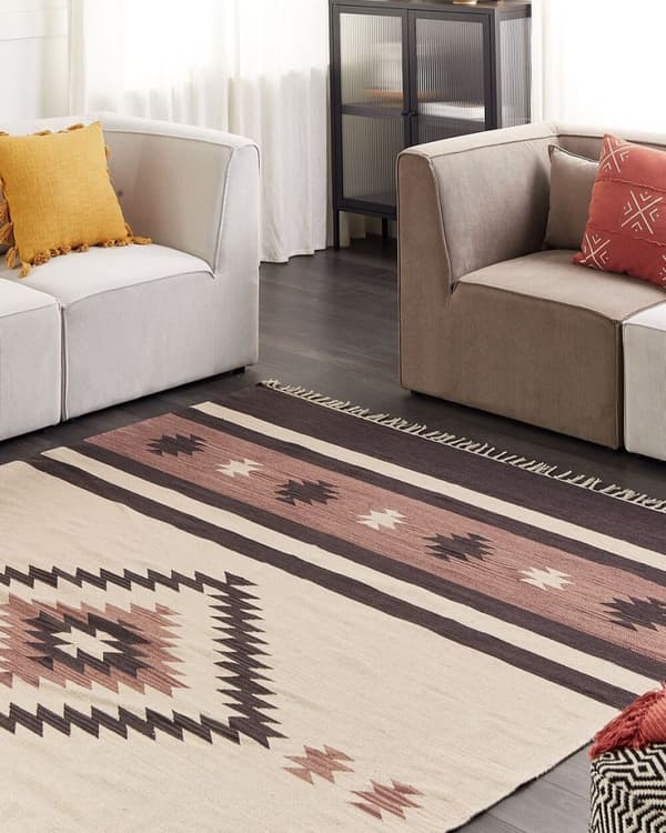Bomulds kelimtæppe 200 x 300 cm beige-brun ARAGATS Lumarko!