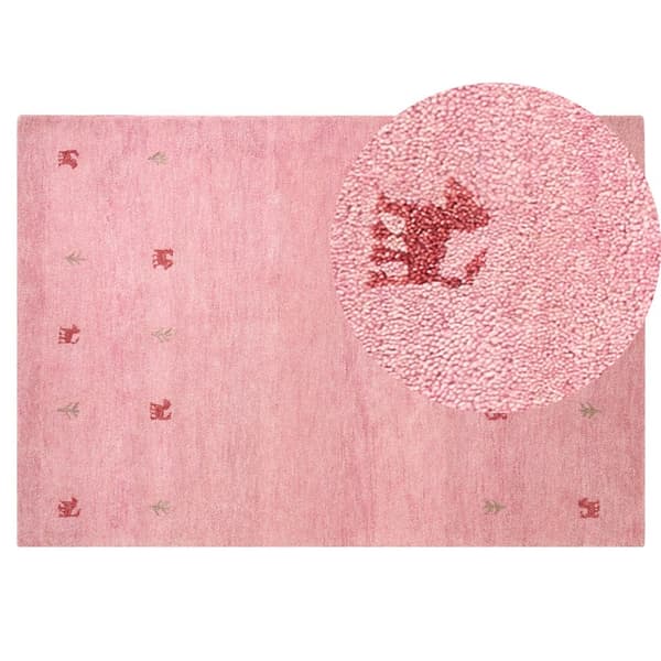 Uld gabbeh tæppe 140 x 200 cm pink YULAFI Lumarko!
