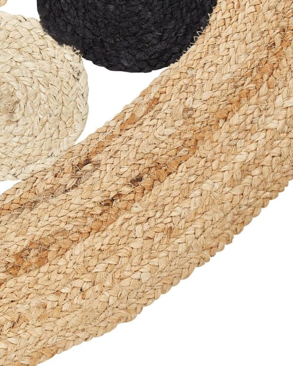 Rundt jute tæppe 140 cm beige og sort HOVIT Lumarko!