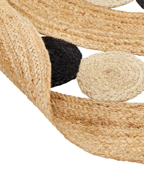 Rundt jute tæppe 140 cm beige og sort HOVIT Lumarko!