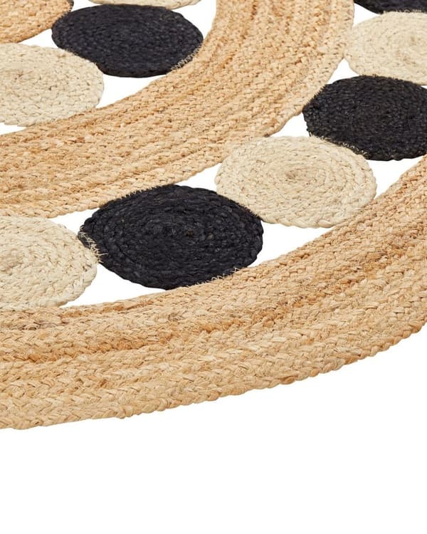Rundt jute tæppe 140 cm beige og sort HOVIT Lumarko!