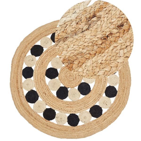 Rundt jute tæppe 140 cm beige og sort HOVIT Lumarko!