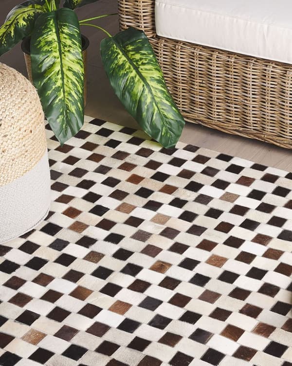 Patchwork lædertæppe 160 x 230 cm beige-brun KAYABEY Lumarko!