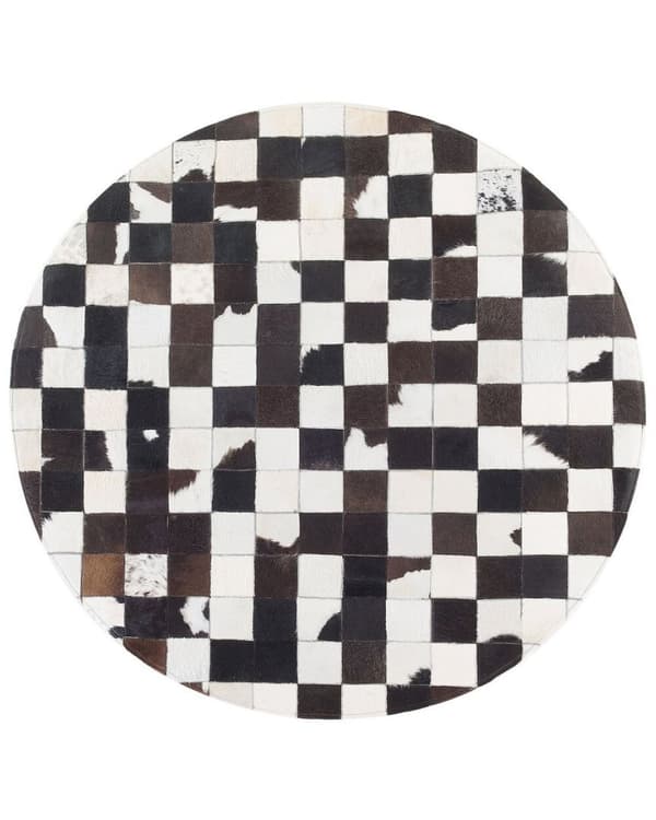 Rundt patchworktæppe læder 140 cm sort og hvid BERGAMA Lumarko!