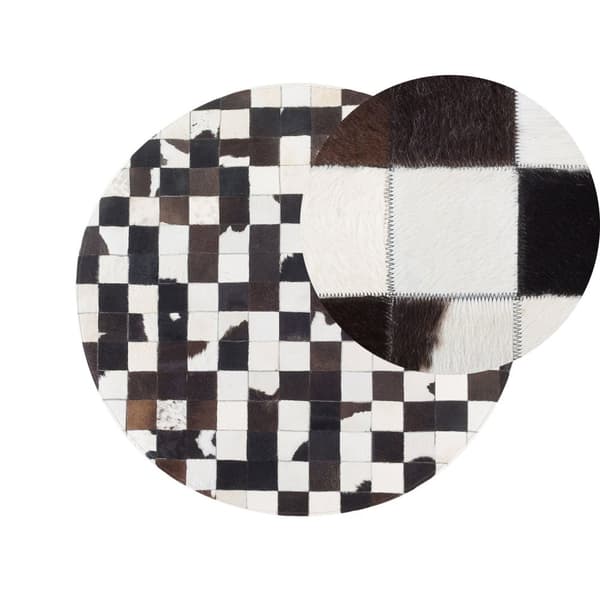 Rundt patchworktæppe læder 140 cm sort og hvid BERGAMA Lumarko!