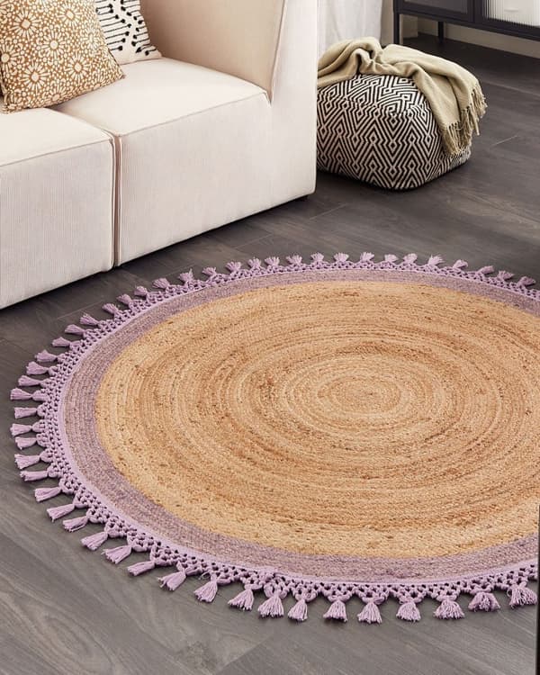 Pyöreä juuttimatto 140 cm beige/violetti MARTS Lumarko!