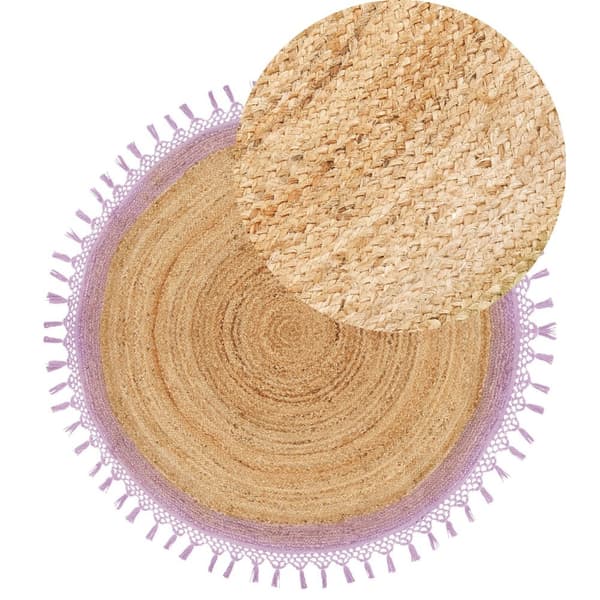 Pyöreä juuttimatto 140 cm beige/violetti MARTS Lumarko!