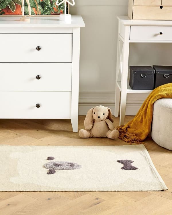 Børnetæppe i bomuld med bjørnemotiv, 80 x 150 cm, beige, SIMAU Lumarko!