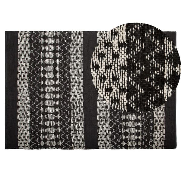 Lædertæppe 140 x 200 cm sort med beige SOKUN Lumarko!