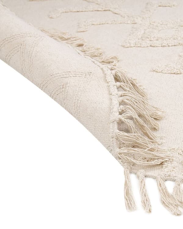 Rundt bomuldstæppe ø 140 cm beige HARRAN Lumarko!