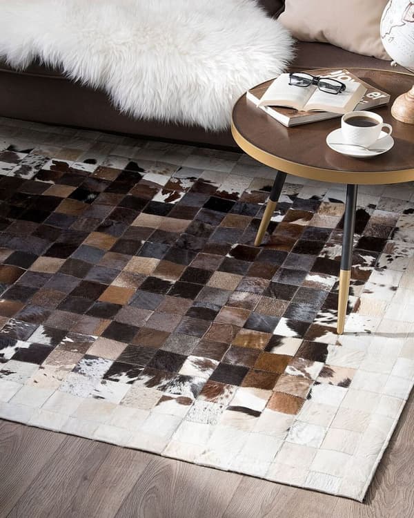 Patchwork lædertæppe 160 x 230 cm brun-beige OKCULU Lumarko!