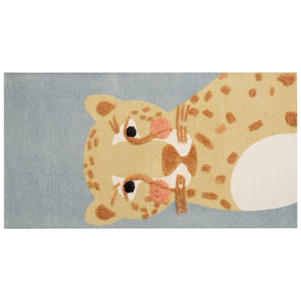Børnetæppe i bomuld med leopardmotiv, 80 x 150 cm, gulgråt, TANGSE Lumarko!