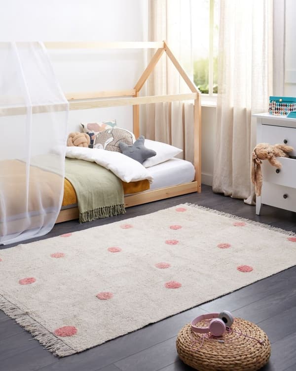 Børnetæppe i bomuld 140 x 200 cm beige med pink DARDERE Lumarko!