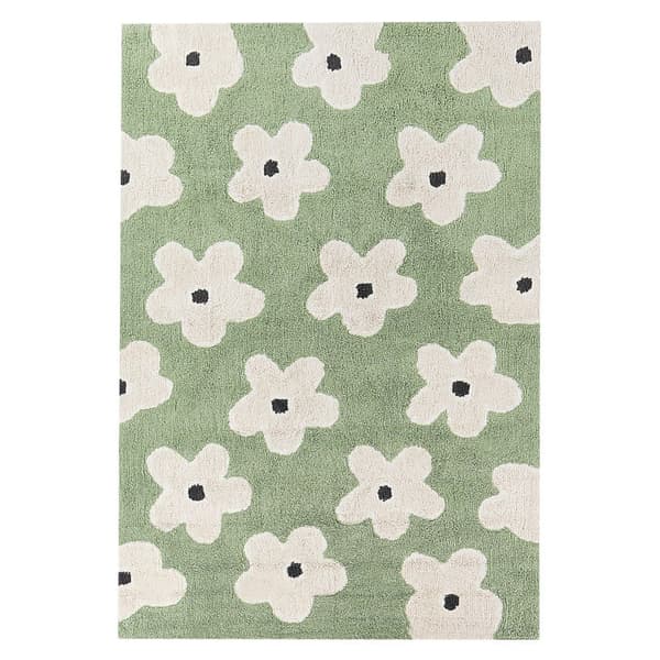 Børnetæppe i bomuld med blomster 140 x 200 cm grøn MOKHVA Lumarko!