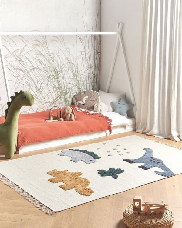 Lasten puuvillamatto dinosauruksilla 140 x 200 cm beige GHARTA Lumarko!