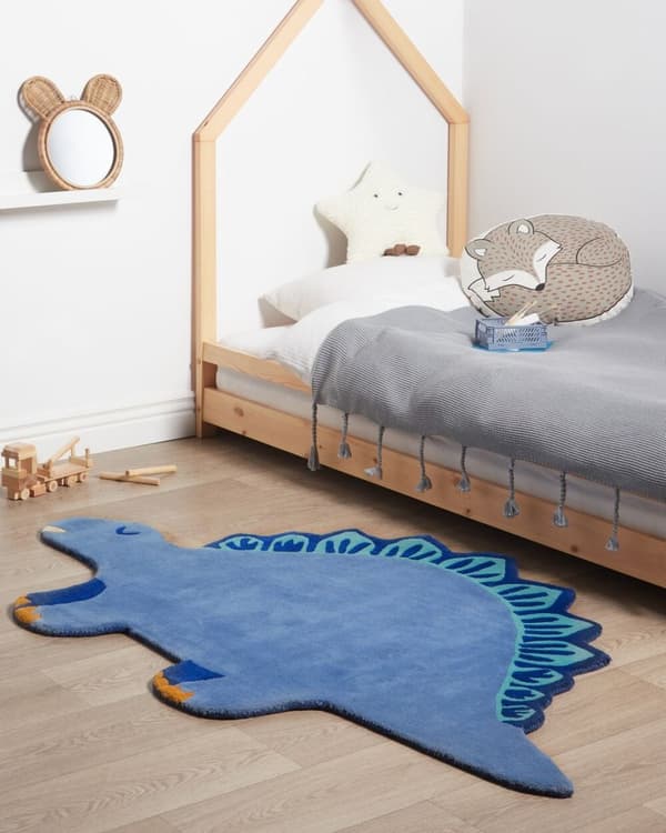 Lasten villamatto dinosaurus 100 x 160 cm sininen TREX Lumarko!