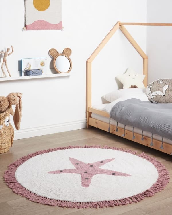 Børnetæppe i bomuld med stjernemotiv 120 cm råhvid STJERNER Lumarko!