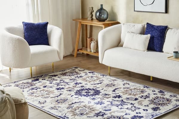 Villamatto 140 x 200 cm beige-sininen KUMRU Lumarko!