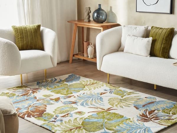 Ullmatta med lövmotiv 200 x 200 cm flerfärgad KINIK