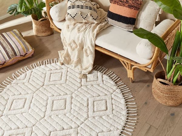 Rundt bomuldstæppe ø 140 cm beige HORASAN