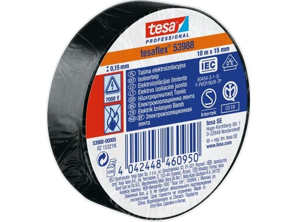 Tesa Electrical insulating tape 5000V PVC 10m 15mm black 53988-00005-00