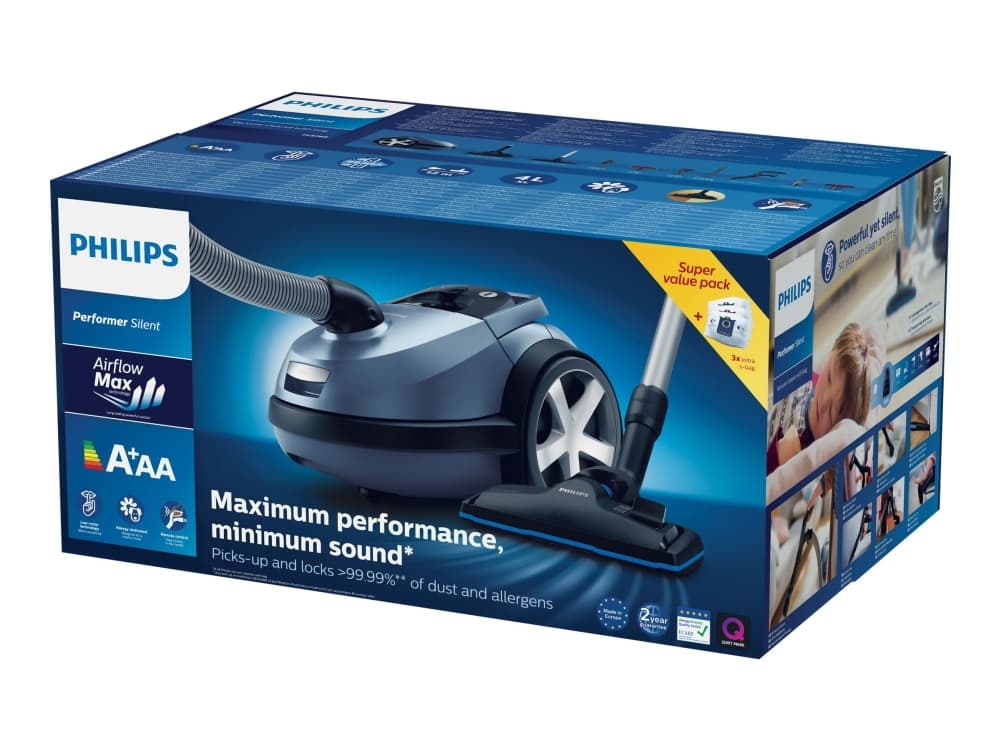 Philips 99,9 % dammuppsugningsförmåga 750 W Dammsugare med påse, 750 W, Cylinderdammsugare, Torr, Dammpåse, 4 l, Allergifilter