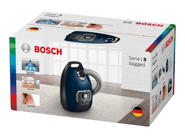 Bosch Serie 8 BGB75X494, 650 W, Sylinteripölynimuri, Kuiva, Pölypussi, Allergiasuodatin, Sininen Sininen
