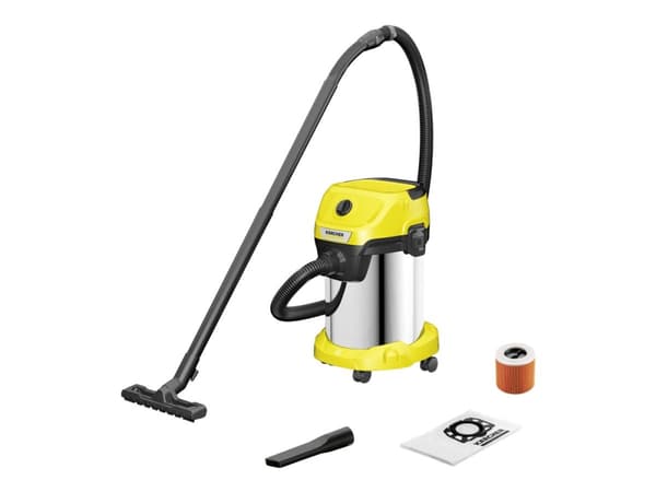 Kärcher WD 3 S V-19/4/20, 1000 W, Tynnyri-imuri, Kuiva ja märkä, Pölypussi, 19 L, Suodatus Ruostumaton teräs, Keltainen