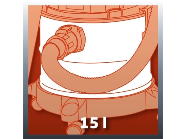 Einhell TH-VC 1815, 1250 W, Trummdammsugare, Torr&våt, 15 l, 80 dB, Svart, Grå, Röd