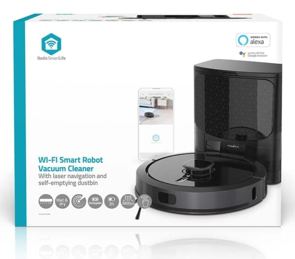 Nedis SmartLife robotstøvsuger lasernavigasjon | Wi-Fi | Kapasitet oppsamlingsbeholder: 0,6 l | Automatisk lasting | Maksimal driftstid: 240 min |