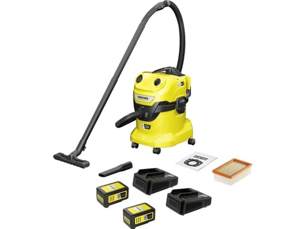 Kärcher WD 4-18 Dual Battery Set - Støvsuger - kanister - pose / uten pose - gul - 2 batterier, inkludert lader