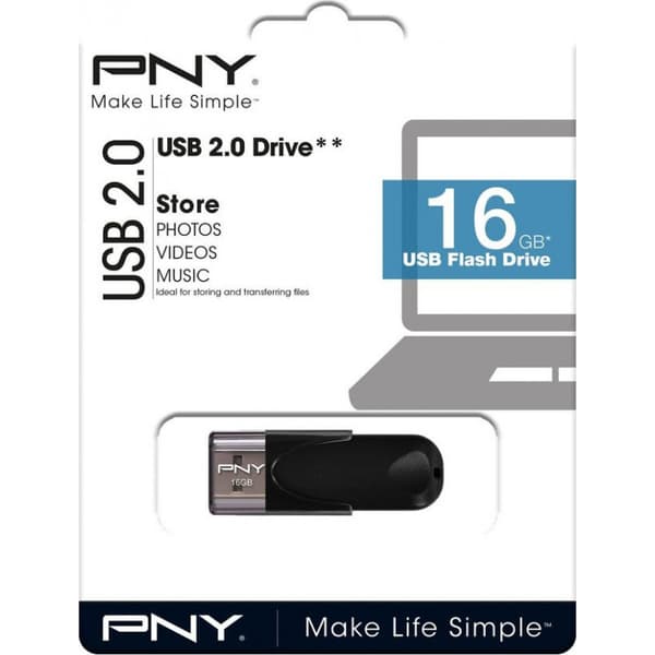 16GB USB-minne, PNY USB 2.0 Attache 4 16GB, Black