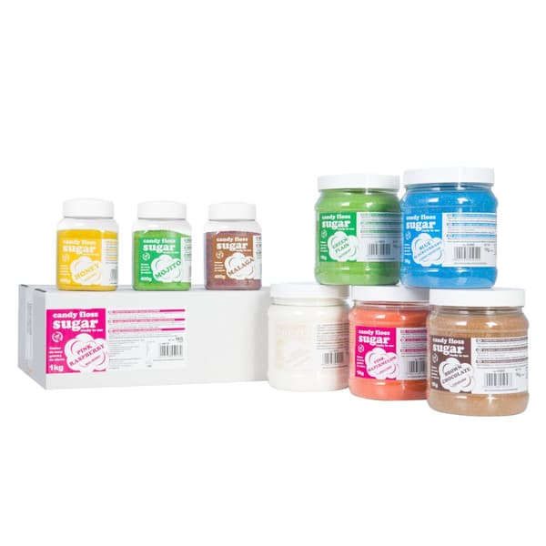 Farvet bomuldssukker, pink, hindbærsmag, 1 kg