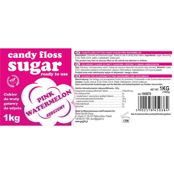 Farvet candy candy pink sukker med vandmelon smag 1 kg