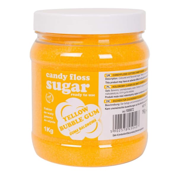 Färgat gult sockervadd med bubbelgumsmak 1kg