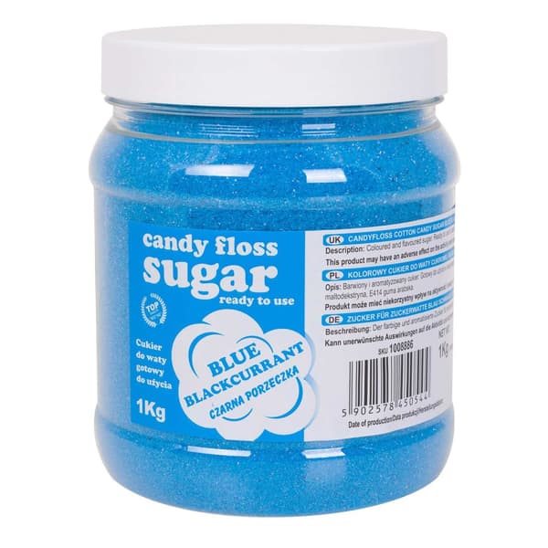 Farvet blå karamelsukker med solbærsmag 1 kg